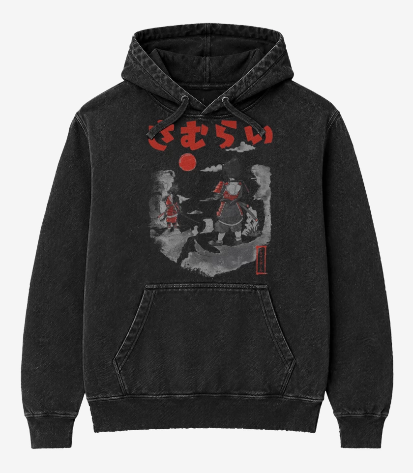 Poleron Canguro Acid Wash Negro de Saiyan Samurai Battle