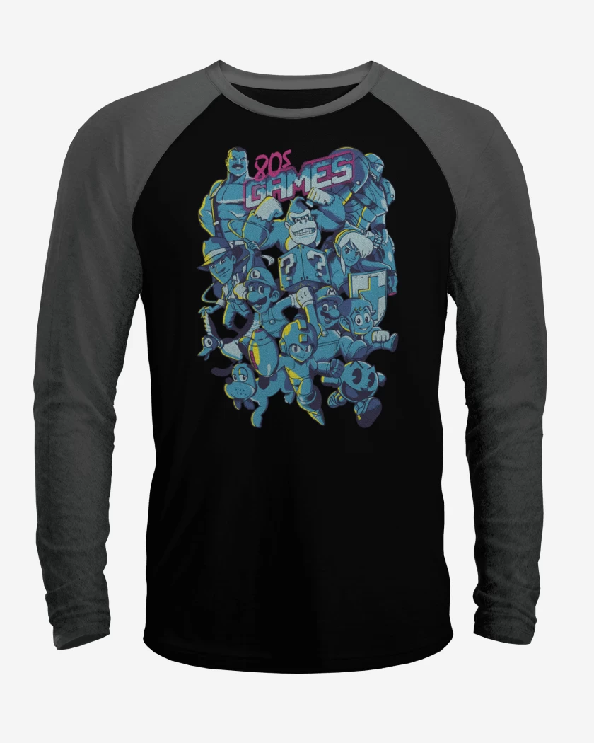 Polera Raglan Negro / Negro Heather de 80s Games