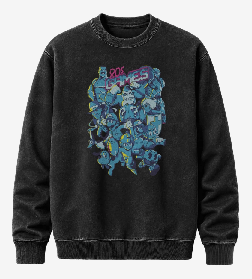 Poleron Polo Acid Wash Negro de 80s Games
