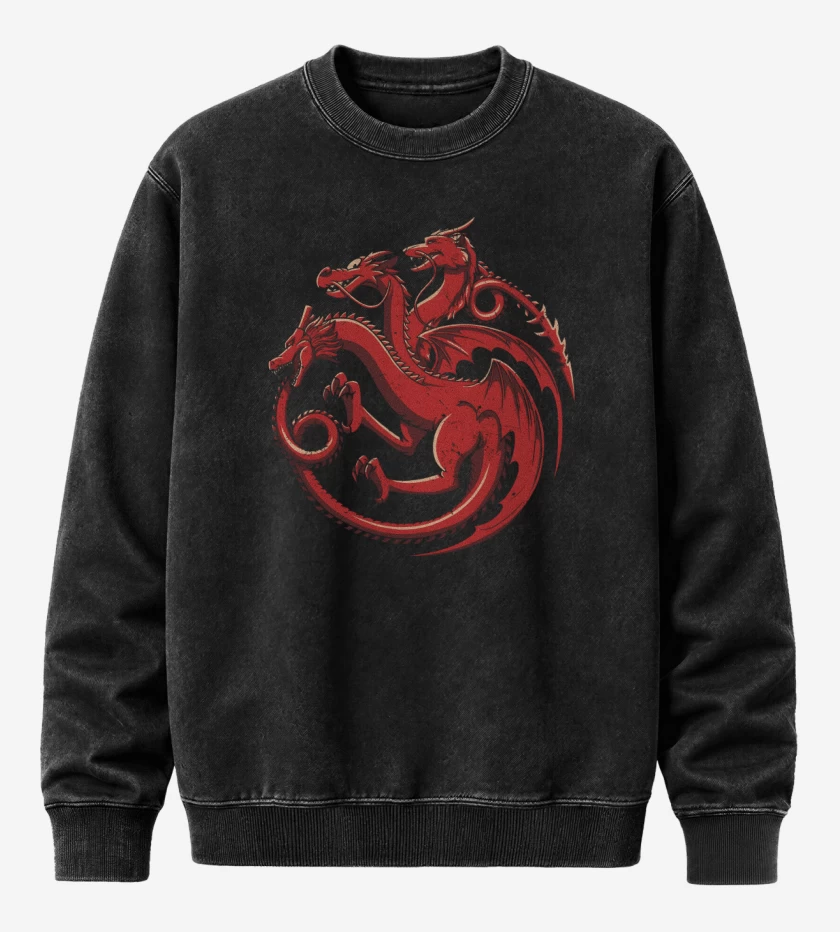 Poleron Polo Acid Wash Negro de Dragones Animados