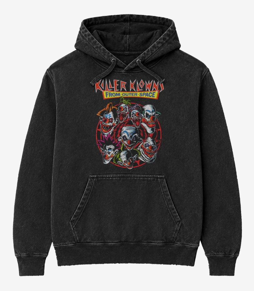 Poleron Canguro Acid Wash Negro de Killer Klowns