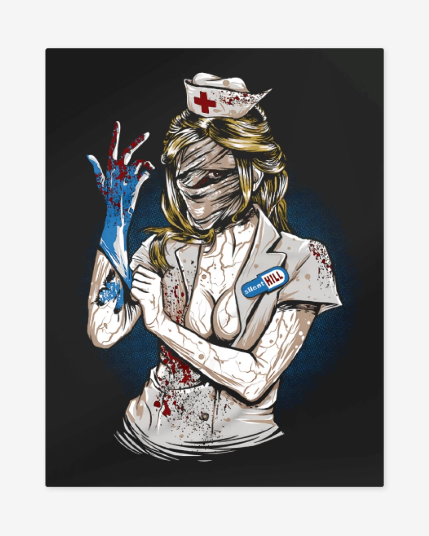 Print metalico Negro de Silent Hill Nurse