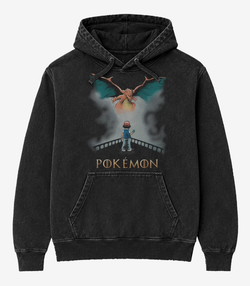 Poleron Canguro Acid Wash Negro de Pokethrone