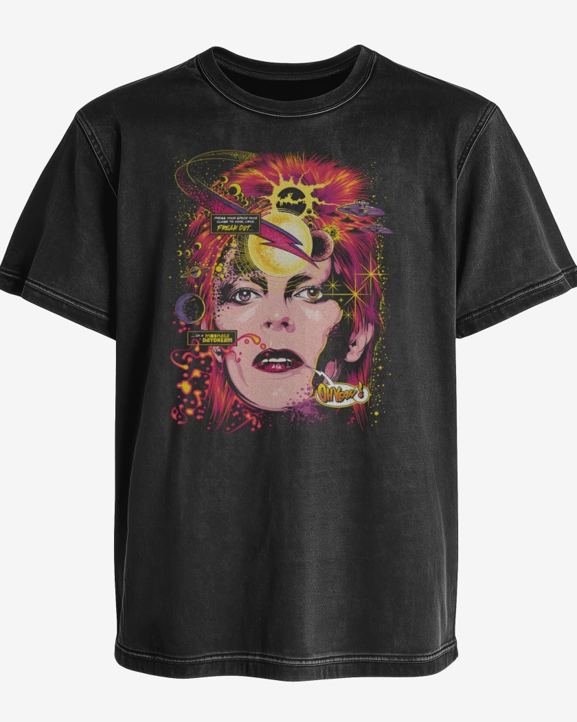 Polera desgastada Negro de Space Bowie