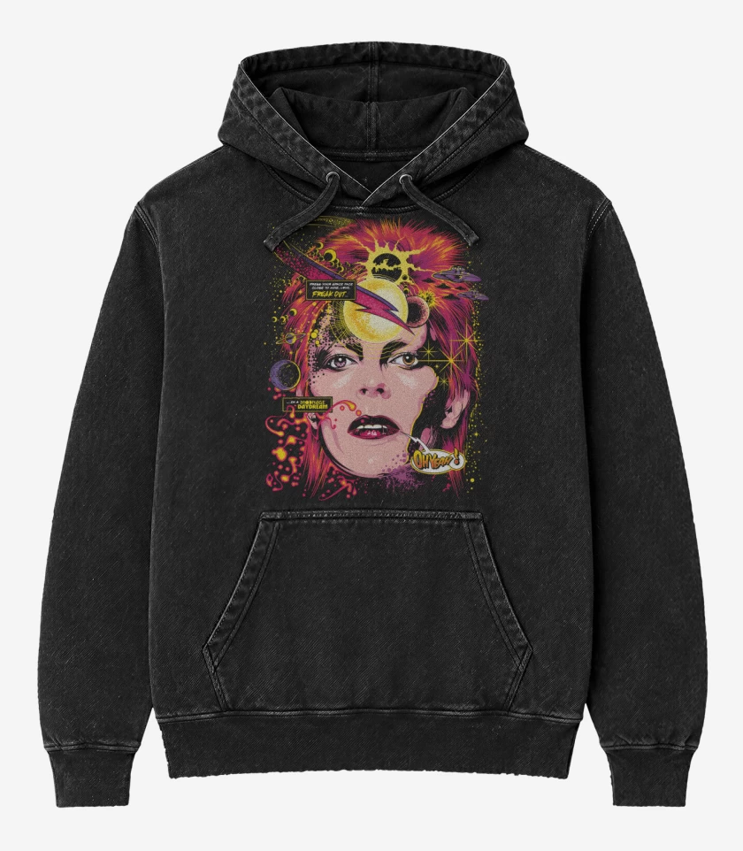 Poleron Canguro Acid Wash Negro de Space Bowie