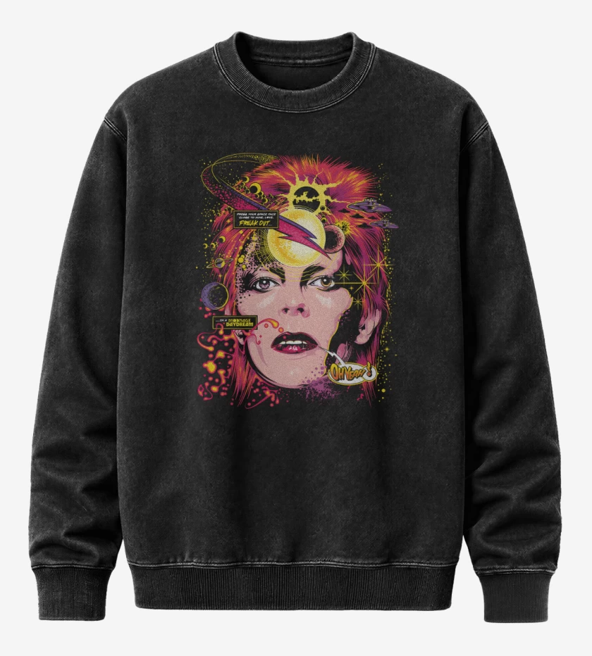 Poleron Polo Acid Wash Negro de Space Bowie