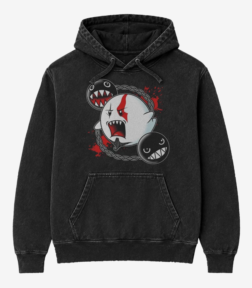 Poleron Canguro Acid Wash Negro de Fantasma de Esparta