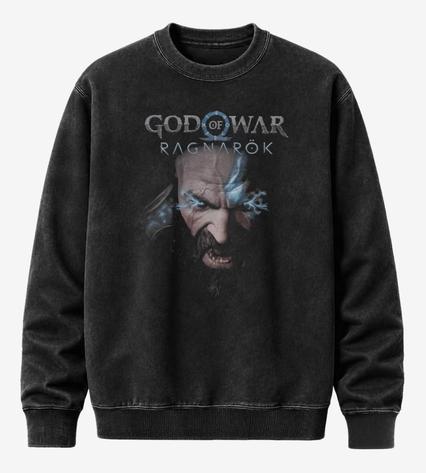 Poleron Polo Acid Wash Negro de Kratos Ragnarok