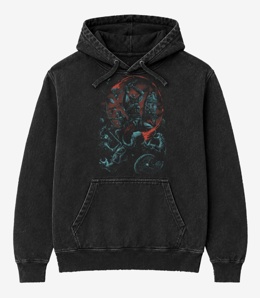 Poleron Canguro Acid Wash Negro de God of War 2018