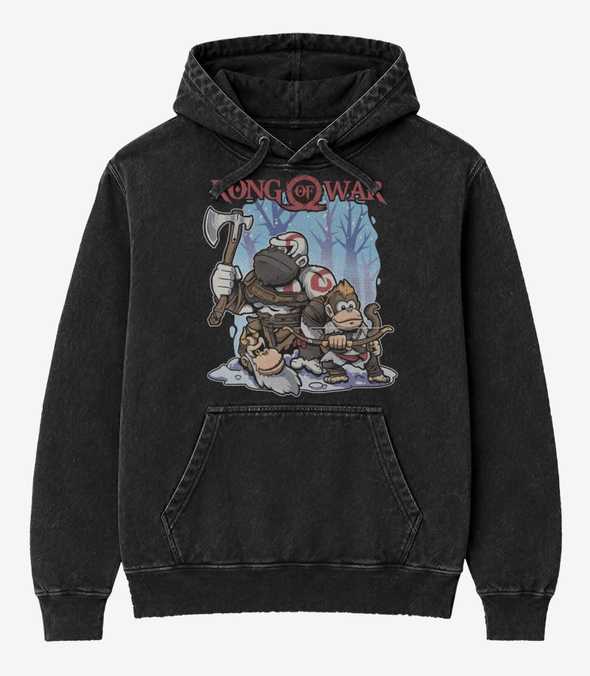 Poleron Canguro Acid Wash Negro de Kong of War 