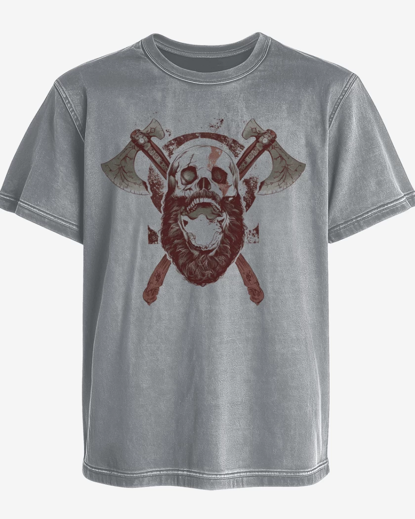 Polera desgastada Gris Melange de Kratos Vikingo 2