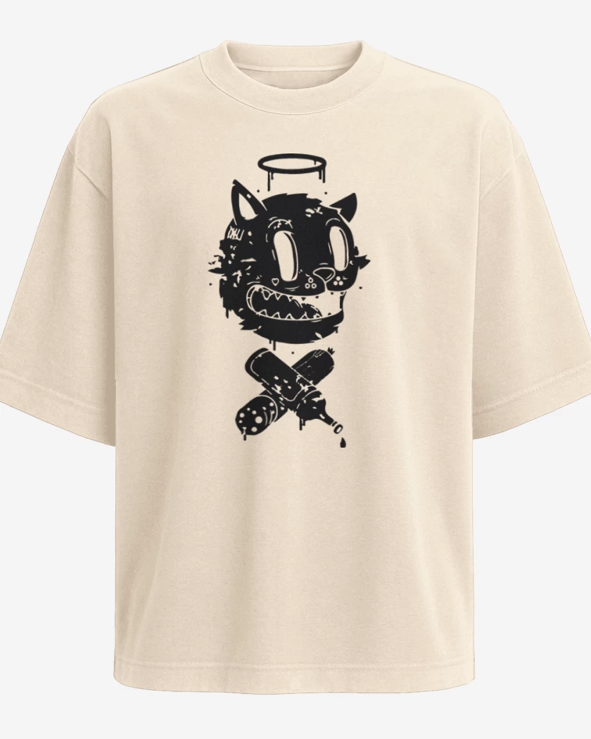 Polera Oversize Black cat vinyl X