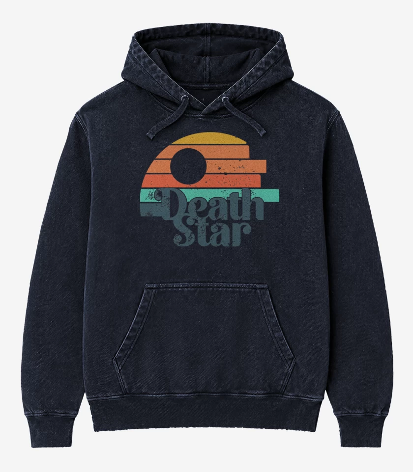 Poleron Canguro Acid Wash Azul Marino de Death Star Retro