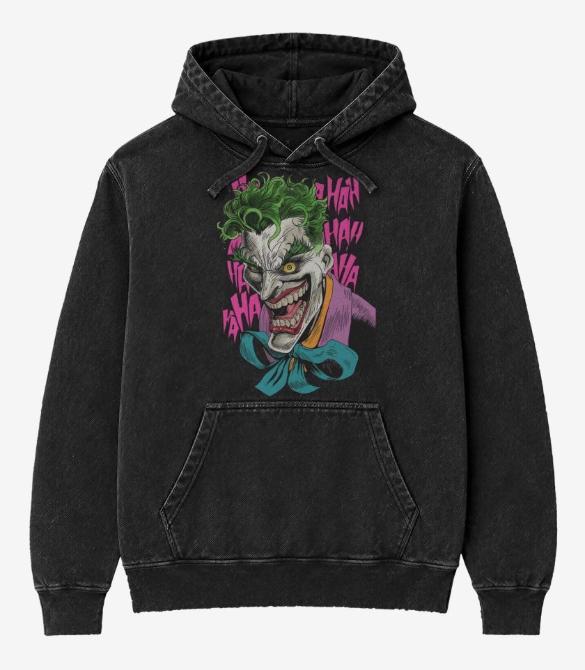 Poleron Canguro Acid Wash Negro de Joker de la Risa