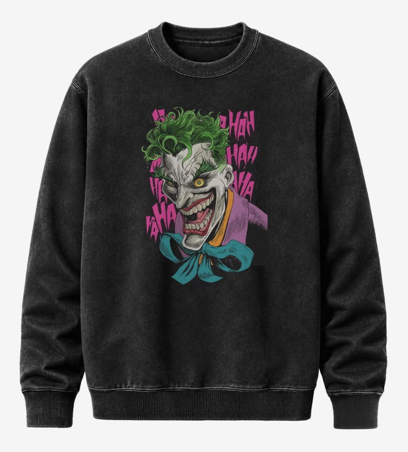 Poleron Polo Acid Wash Negro de Joker de la Risa