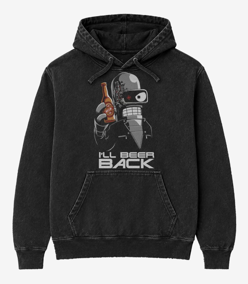 Poleron Canguro Acid Wash Negro de Ill Beer Back 