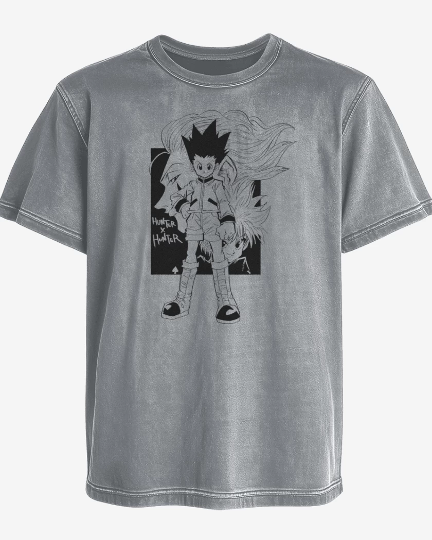 Polera desgastada Gris Melange de Gon x Kilua x Hisoka