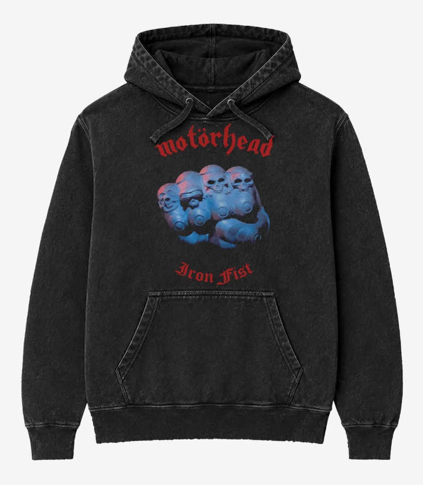 Poleron Canguro Acid Wash Negro de Iron Fist 