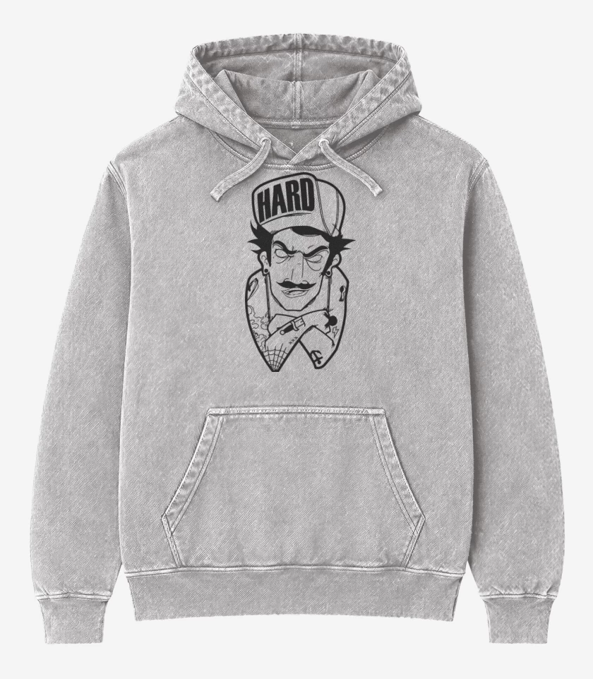 Poleron Canguro Acid Wash Gris Melange de Hard