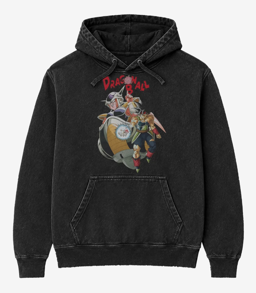 Poleron Canguro Acid Wash Negro de La Leyenda de Bardock