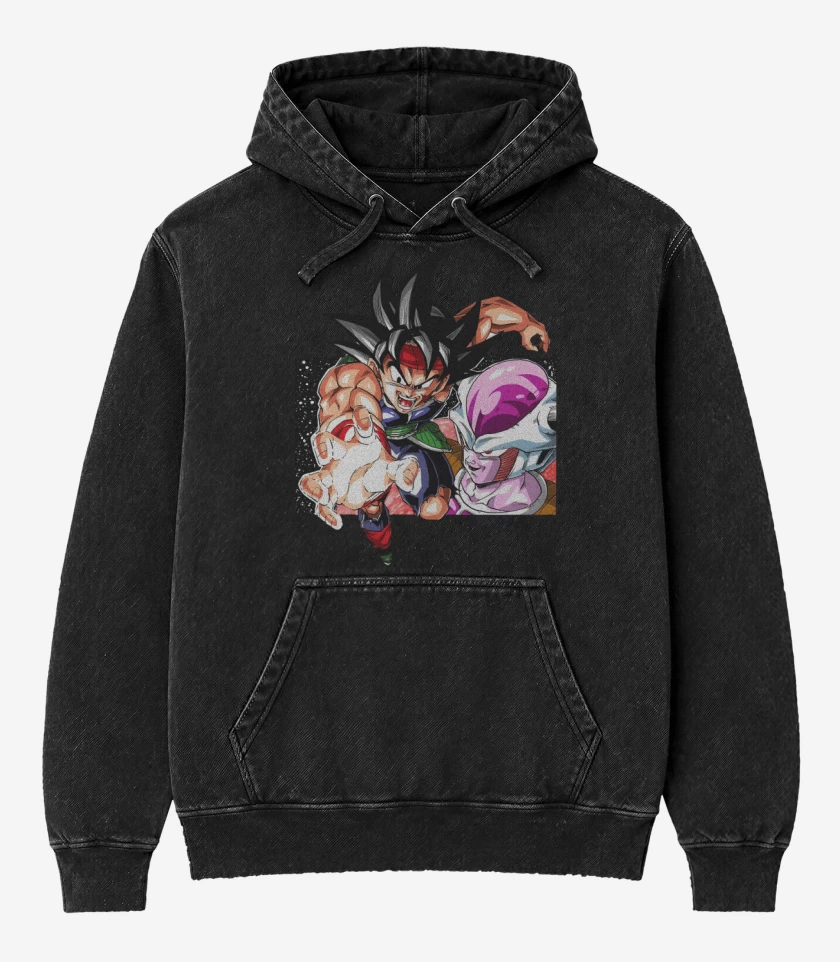 Poleron Canguro Acid Wash Negro de El Saiyajin Bardock 