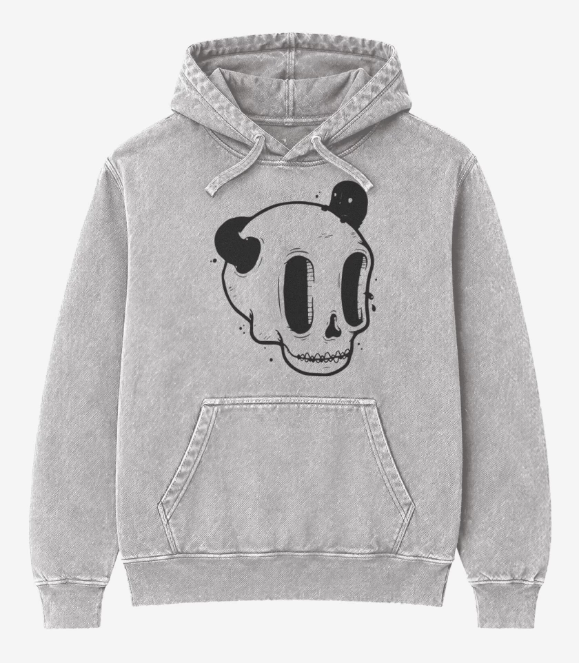Poleron Canguro Acid Wash Gris Melange de Black Skull