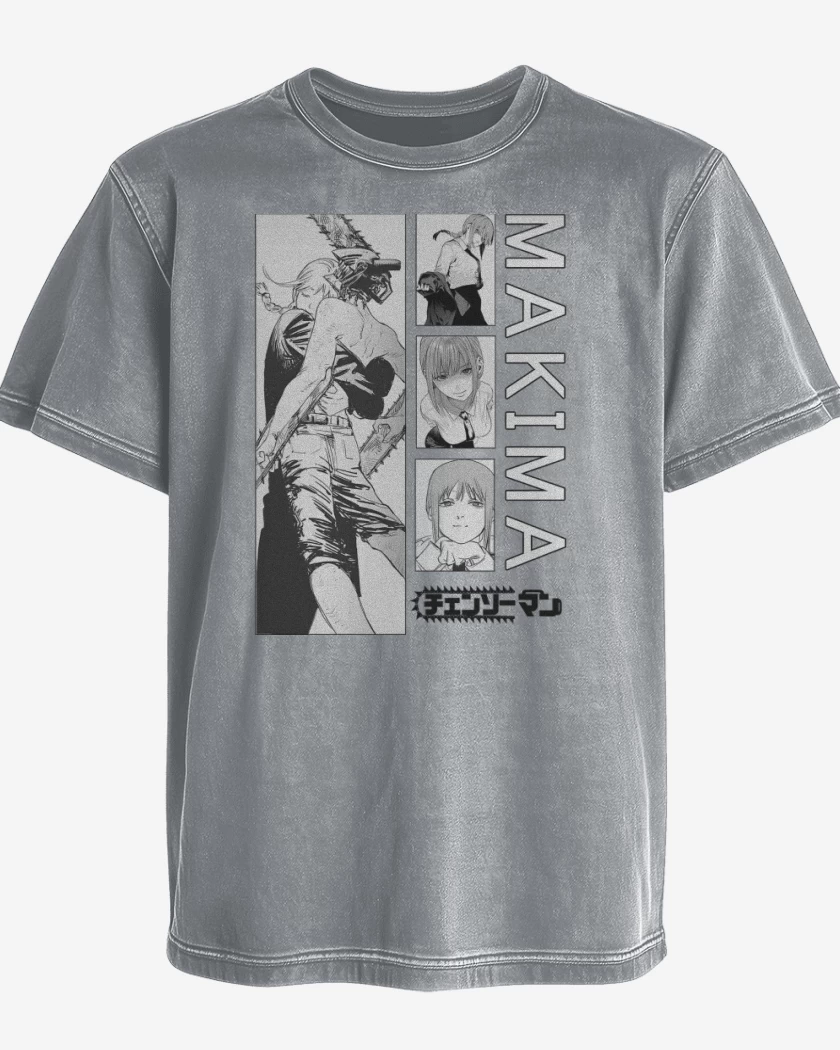 Polera desgastada Gris Melange de Demonio Makima