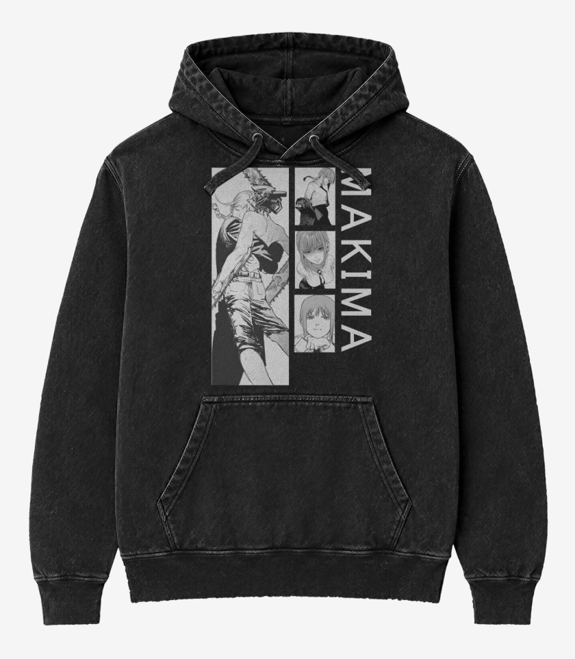 Poleron Canguro Acid Wash Negro de Demonio Makima