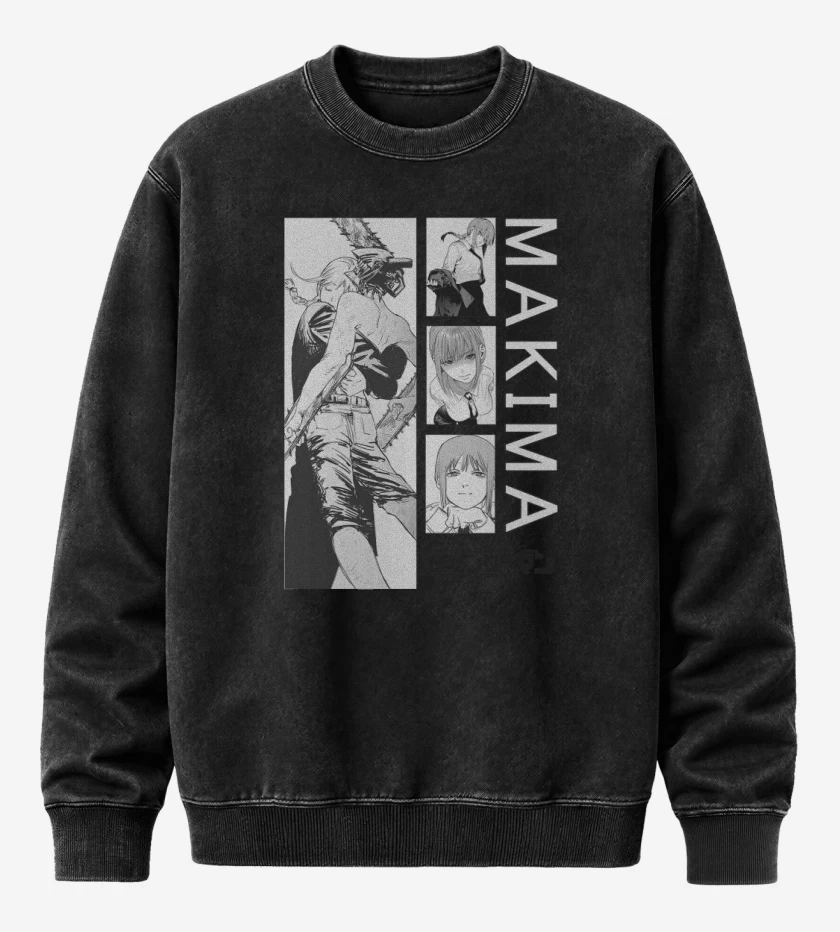 Poleron Polo Acid Wash Negro de Demonio Makima
