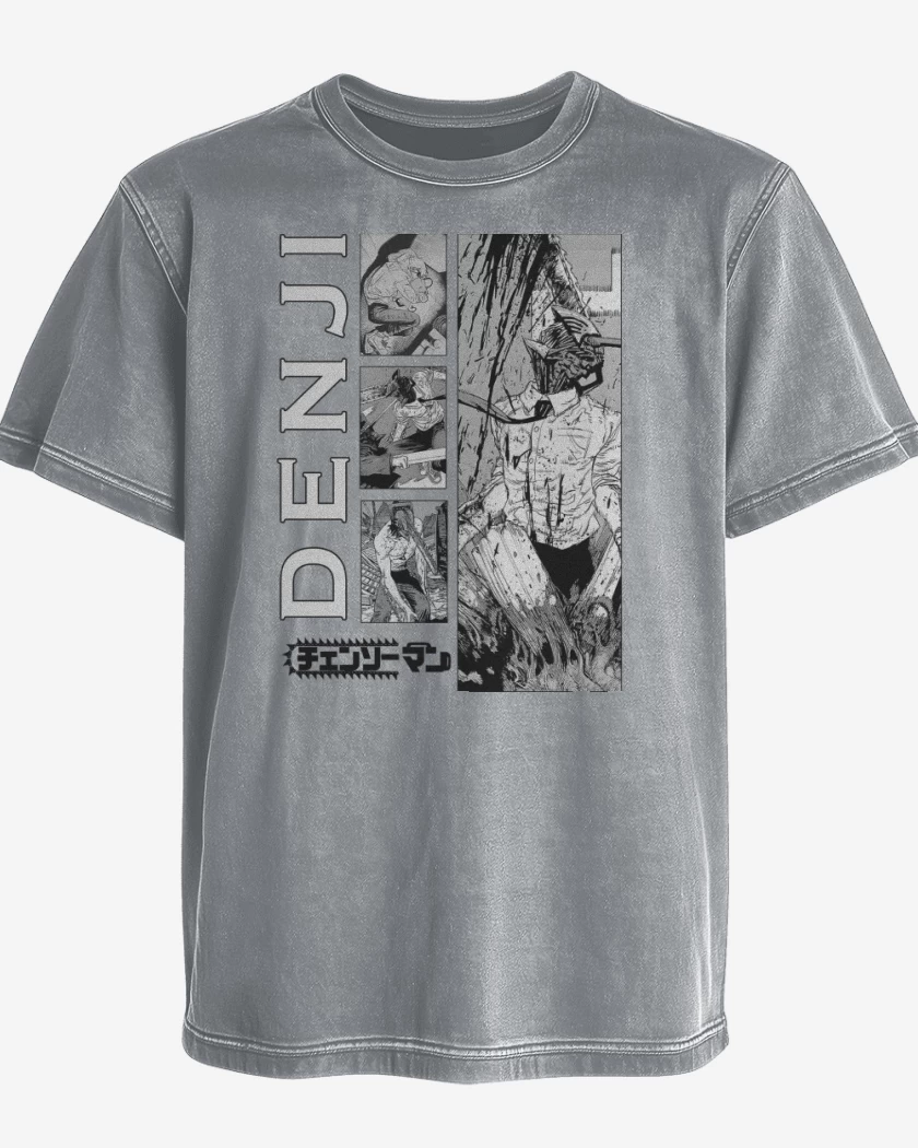 Polera desgastada Gris Melange de Demonio Denji