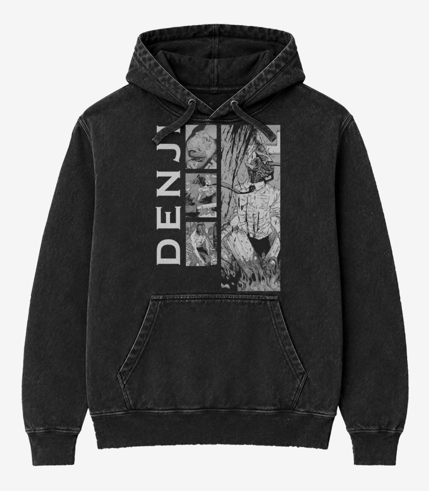 Poleron Canguro Acid Wash Negro de Demonio Denji