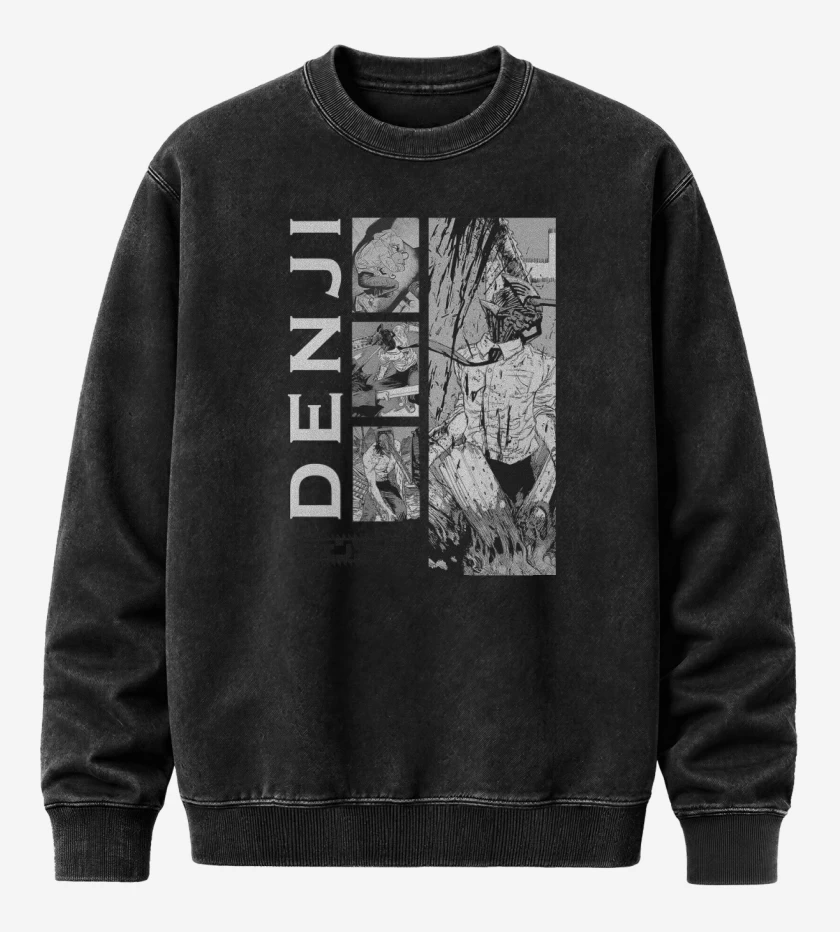 Poleron Polo Acid Wash Negro de Demonio Denji
