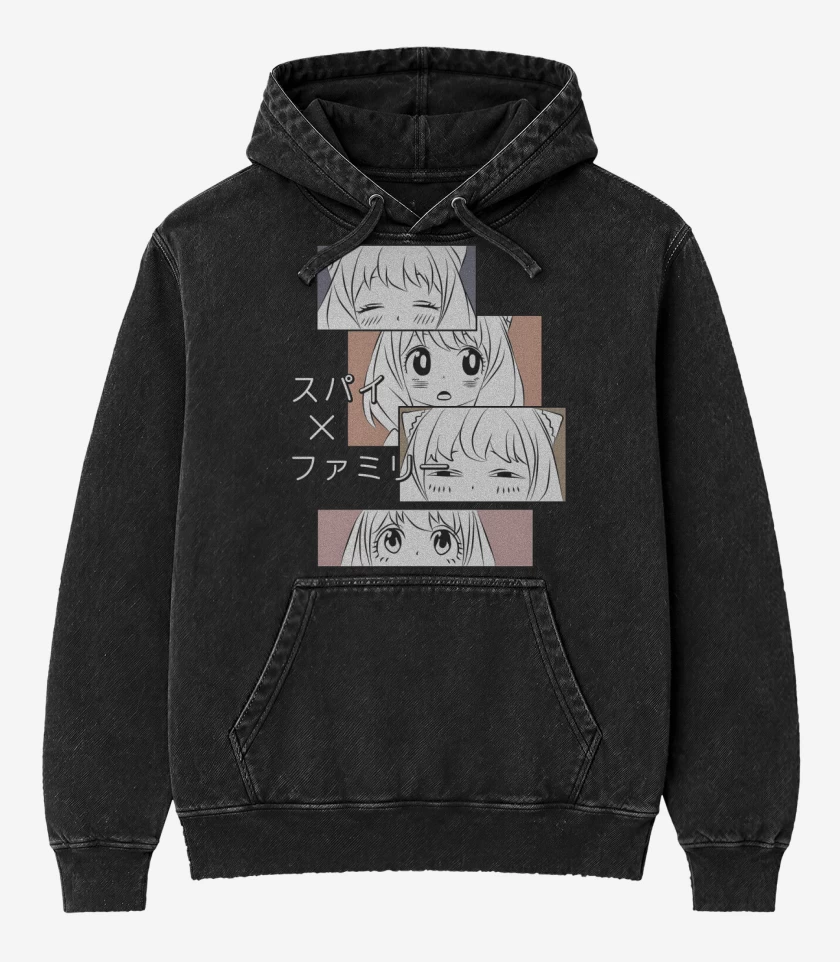 Poleron Canguro Acid Wash Negro de Anya Forger 3