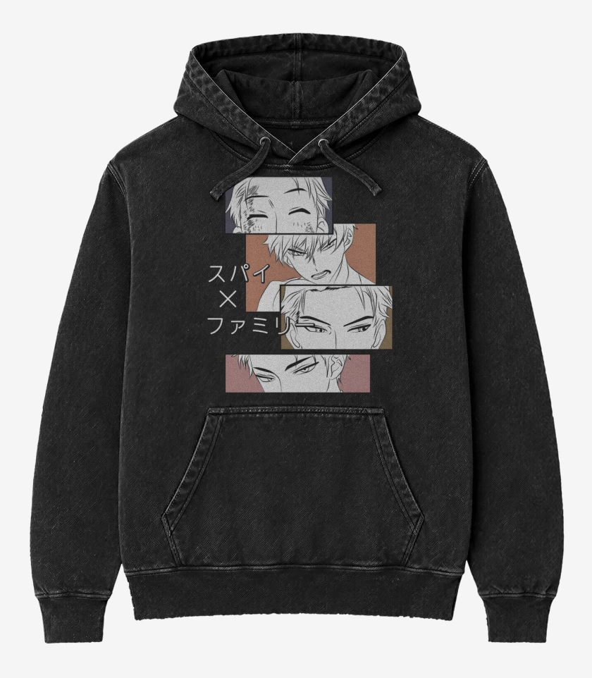 Poleron Canguro Acid Wash Negro de Loid Forger
