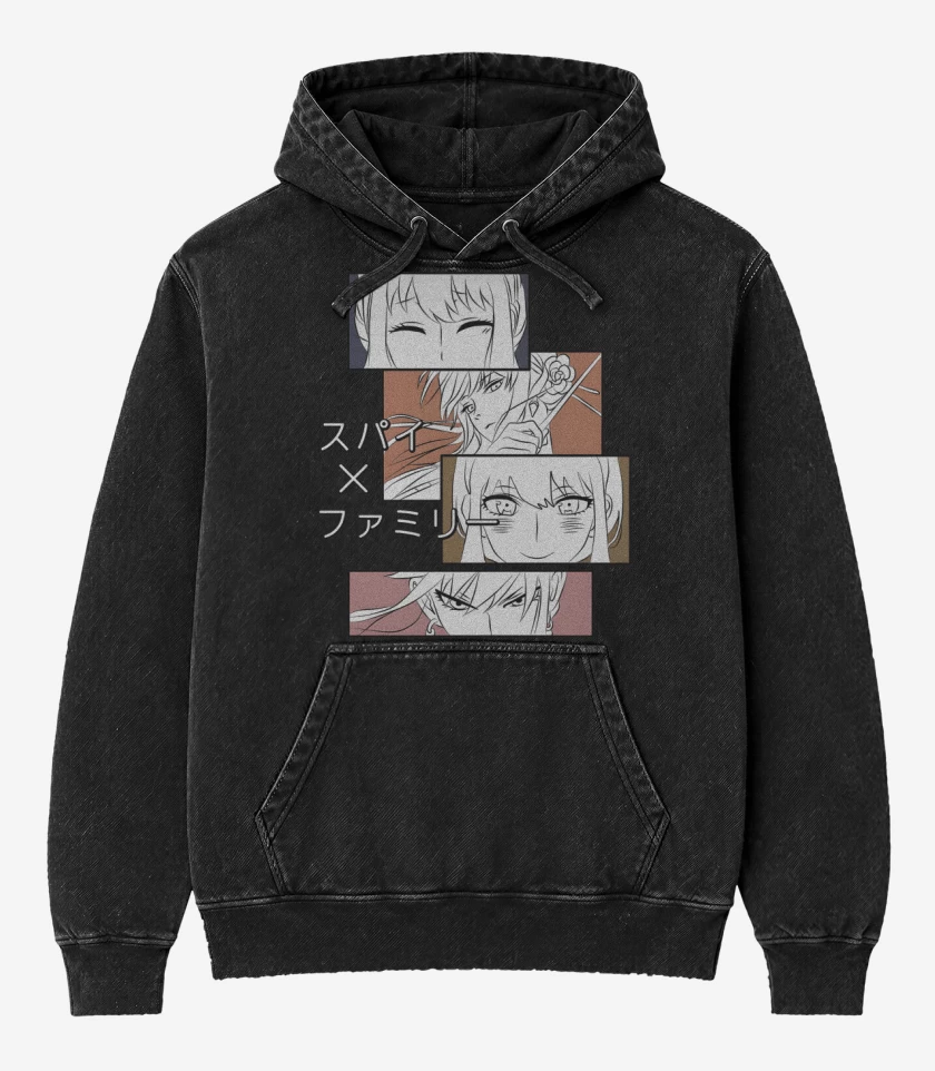 Poleron Canguro Acid Wash Negro de Yor Forger