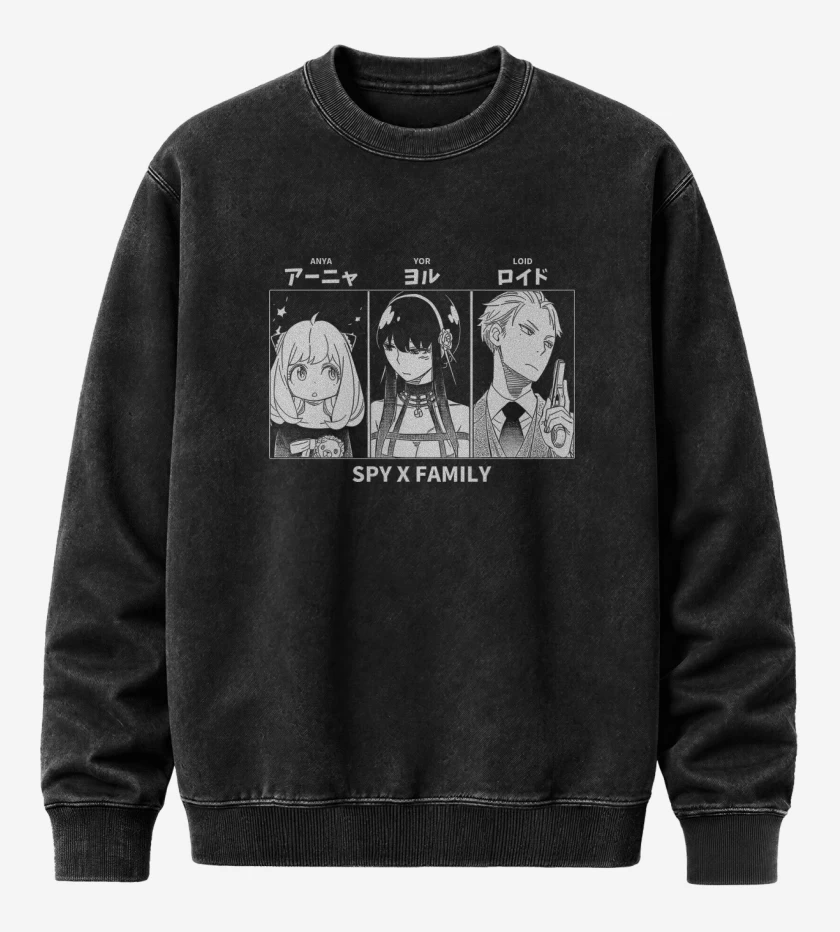 Poleron Polo Acid Wash Negro de Anya x Yor x Loid