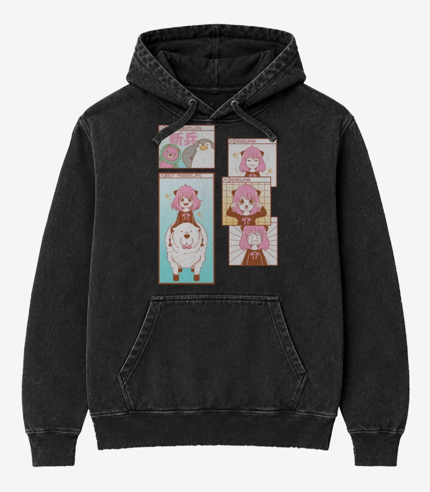 Poleron Canguro Acid Wash Negro de Anya Moods