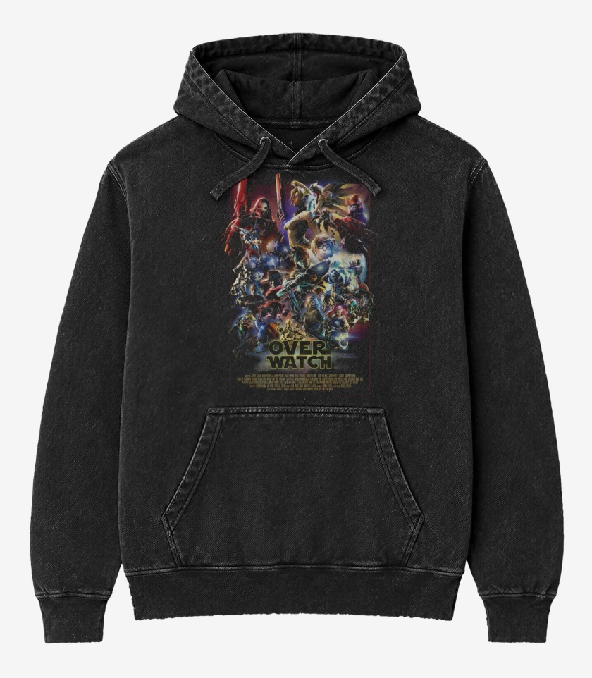 Poleron Canguro Acid Wash Negro de Over Wars