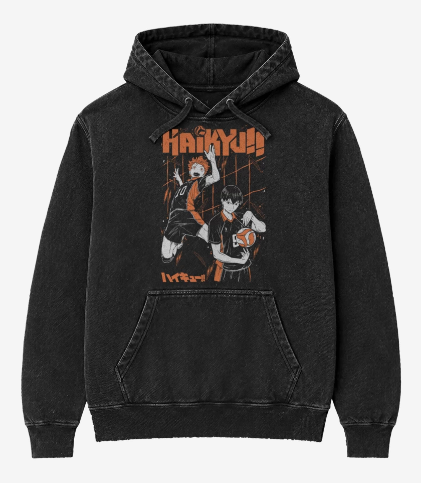 Poleron Canguro Acid Wash Negro de Hinata x Kageyama