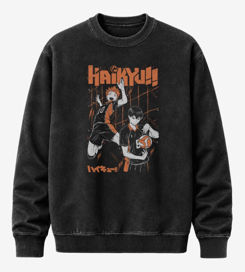 Poleron Polo Acid Wash Negro de Hinata x Kageyama