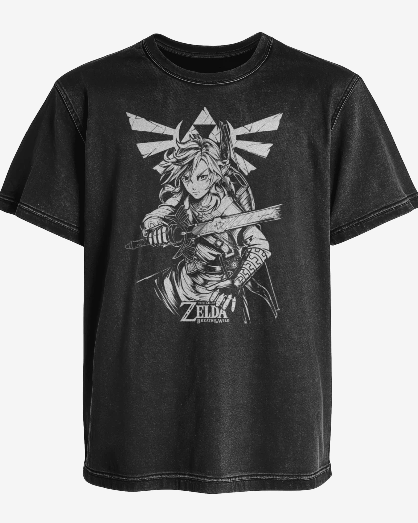 Polera desgastada Negro de Link of the Wild