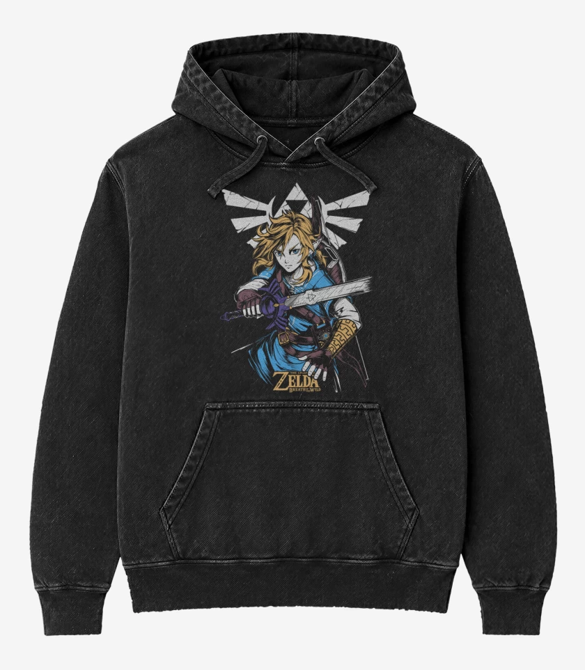 Poleron Canguro Acid Wash Negro de Link of the Wild Full Color