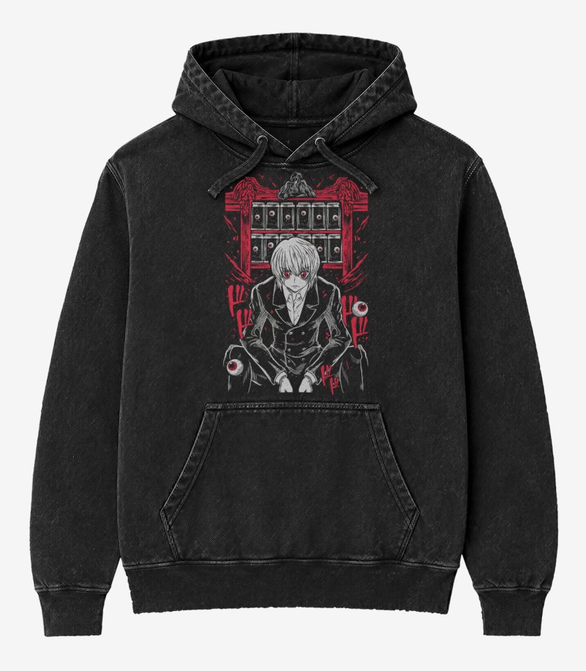 Poleron Canguro Acid Wash Negro de Kurapika