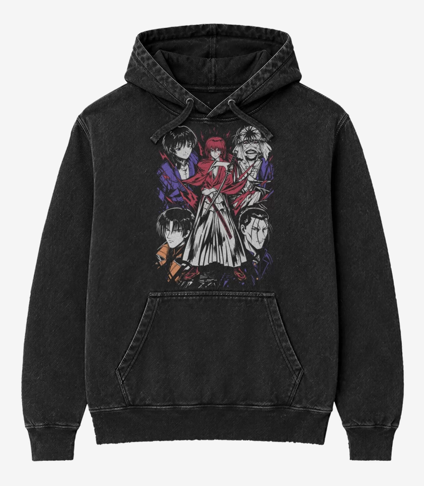 Poleron Canguro Acid Wash Negro de Rurouni Kenshin