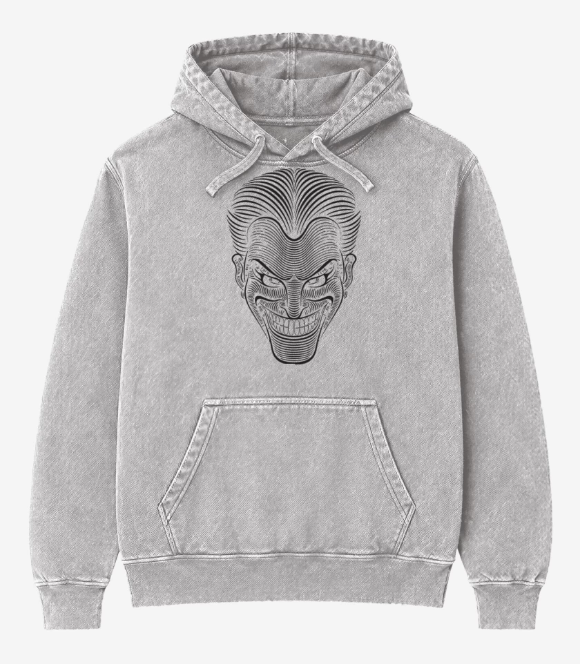 Poleron Canguro Acid Wash Gris Melange de Bromista lineas