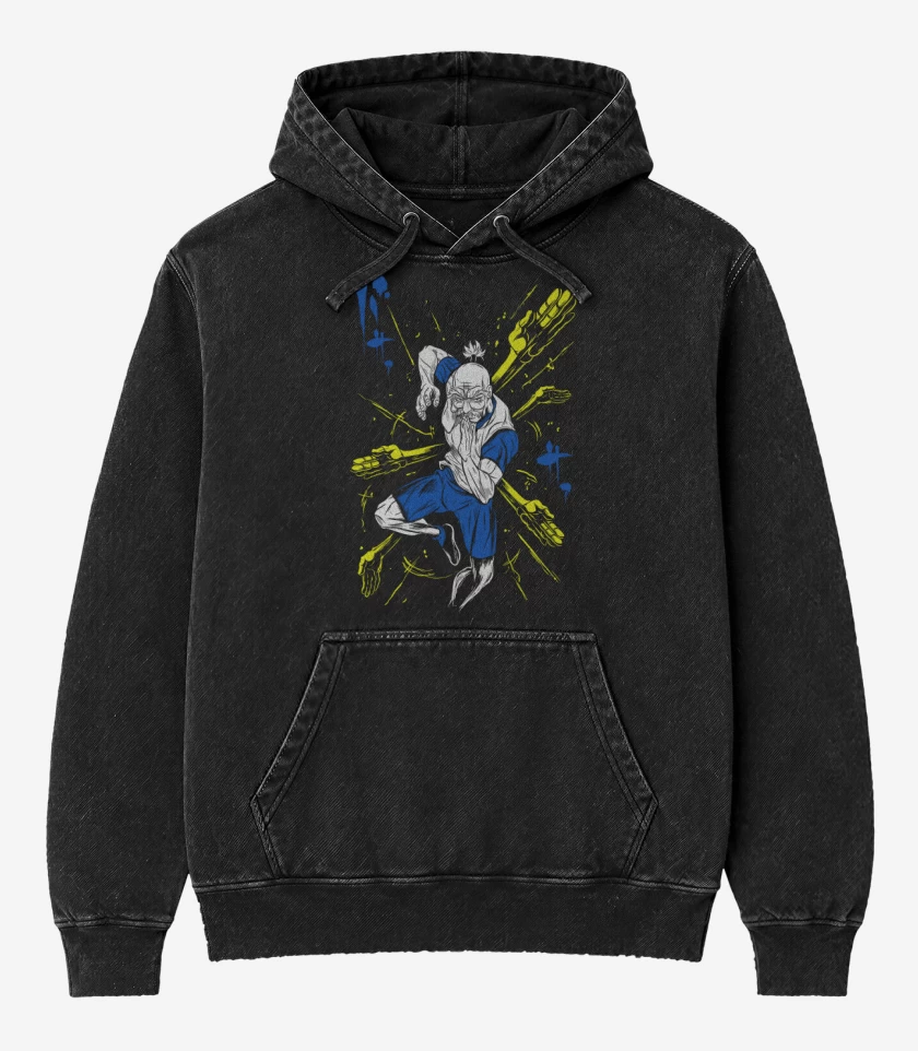 Poleron Canguro Acid Wash Negro de Netero Isaac