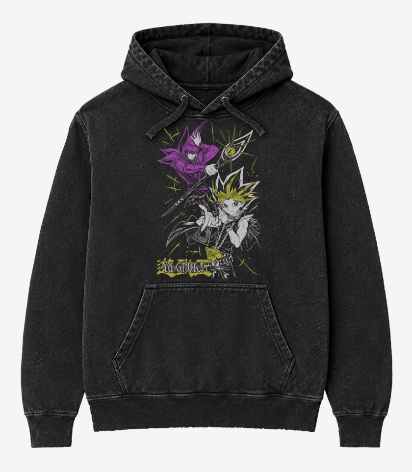 Poleron Canguro Acid Wash Negro de Mago Oscuro x Yugi
