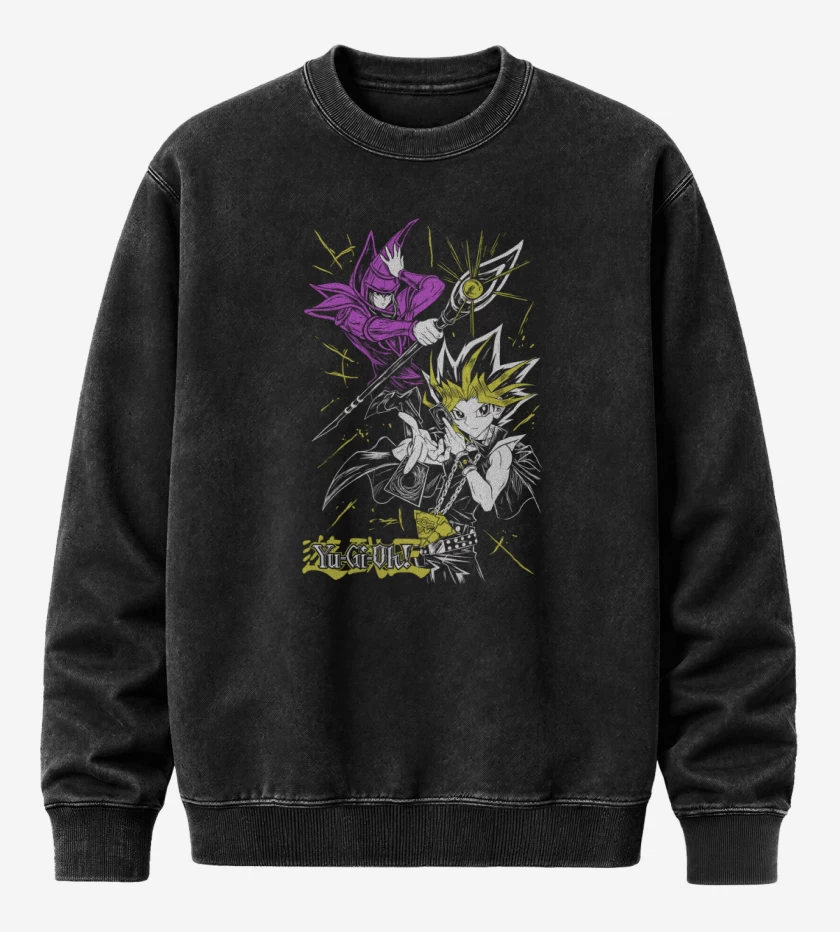 Poleron Polo Acid Wash Negro de Mago Oscuro x Yugi