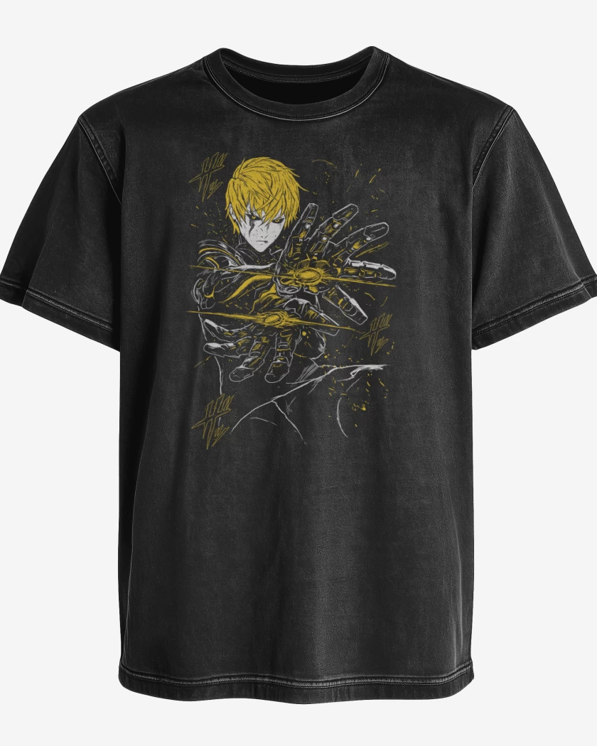 Polera desgastada Negro de Cyborg Genos