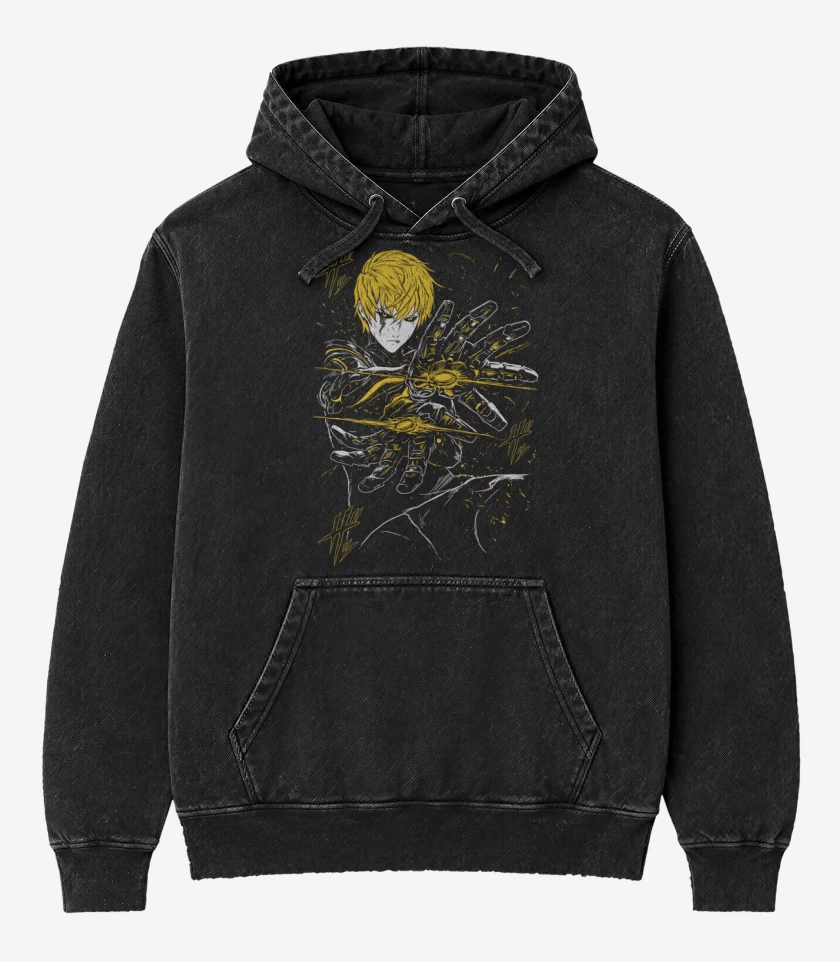 Poleron Canguro Acid Wash Negro de Cyborg Genos